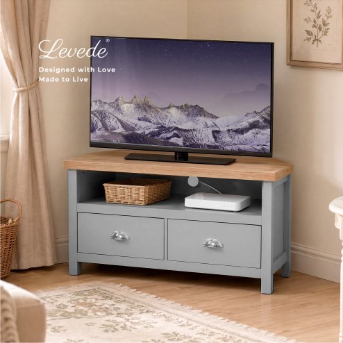 Levede Corner TV Stand Small TV Cabinet with Storage Drawer Entertainment Unit
