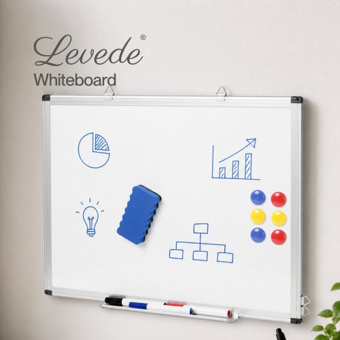 Levede Magnetic Whiteboard Adjustable Wall Mounted Dry Erase Office,White