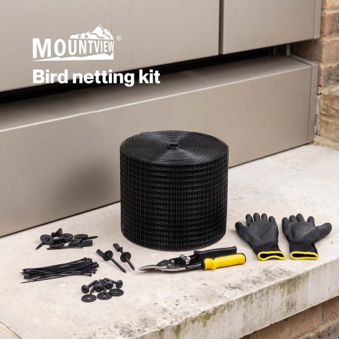 Mountview Bird Proofing Mesh Set PVC 60 Fixing Clips 30m for Solar Panel Black