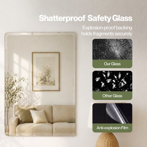 Yezi Wall Mirror Tempered Glass HD Explosion-proof Vanity Bathroom 45x60cm