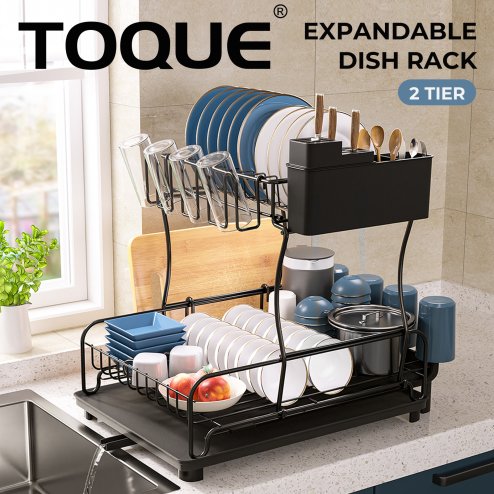 TOQUE Kitchen Dish Drainer Rack Extendable