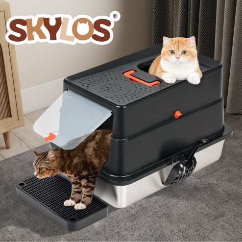 Skylos Cat Litter Box Stainless Steel Large Enclosed Toilet Tray Anti-Splashing