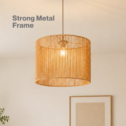 Emitto Lamp Shade Boho Woven Paper Rope Metal Frame Easy Fit Pendant Yellow