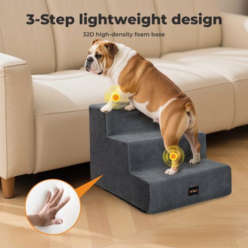 Skylos Dog Steps Pet Stairs Ramp 3 Step for High Bed Sofa Memory Foam Washable
