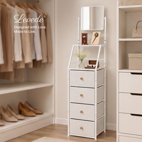 Levede Chest Of Drawers Mirror Dressing Table Vertical Storage Bedroom White