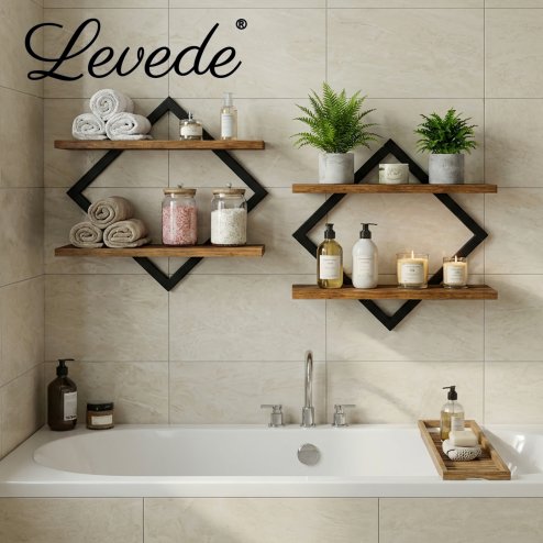 Levede Floating Shelves Hanging Rustic Brown Stylish Wall Storage 2 Set