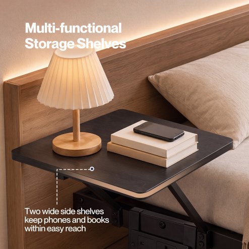 Levede Double Bed Frame Floating Design with Storage Shelves RGB Lights Black