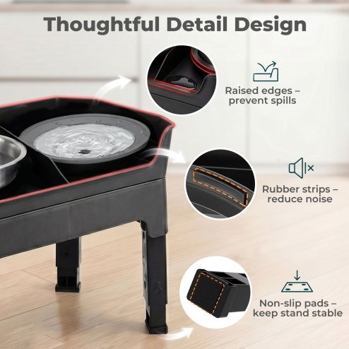 Skylos Raised Dog Bowl 4-Height Adjustable Feeding Station Full Set 1600ml Black