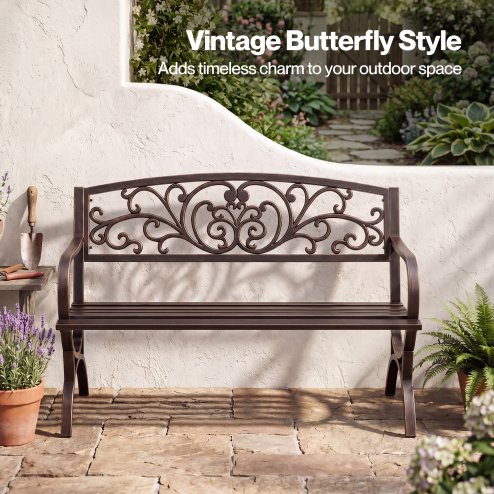 Levede Garden Bench,Butterfly Cast Iron Outdoor Bench,300kg Metal,Bronze