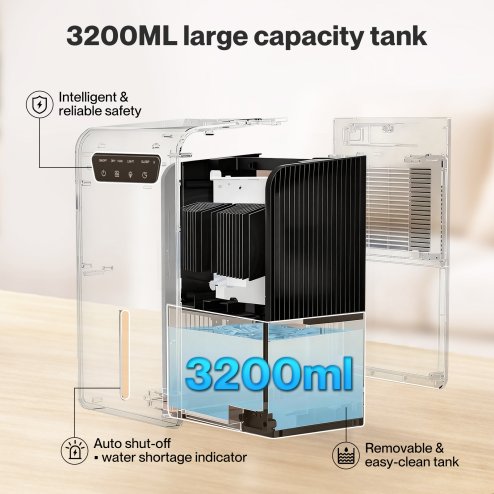 Spector Dehumidifier with Auto Off &Coloured LED Light in Black Colour, 3.2L