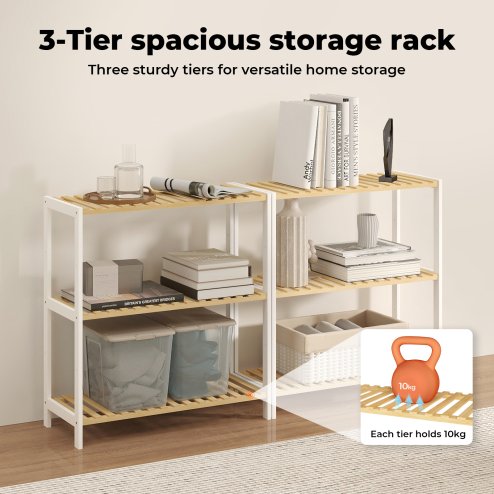 Levede Bamboo Storage Shelf 3-Tier Organiser Shelving Unit Stand Shoe Rack