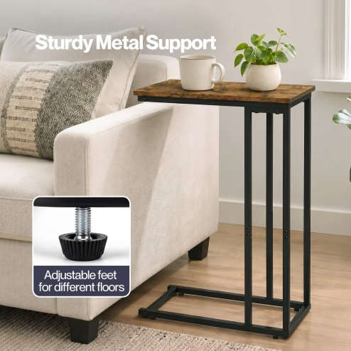 Levede Side Table C Shaped Space Saving for Sofa Bedroom Rustic Brown