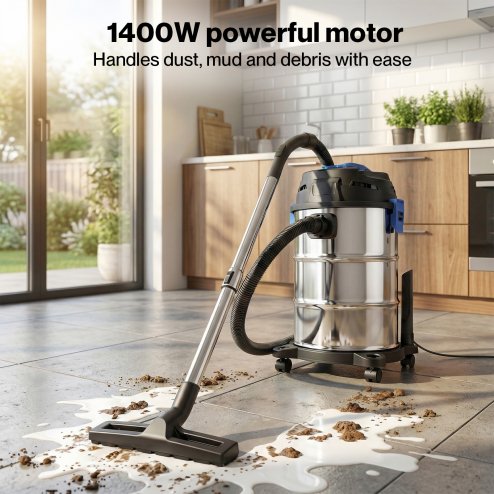 Spector Wet Dry Vacuums Cleaner 30L Wheeled Powerful Compact Cleaning Handheld