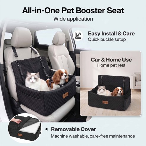 Skylos Large Dog Car Seat Booster Dual-Sided Plush Cool Bed Washable Black