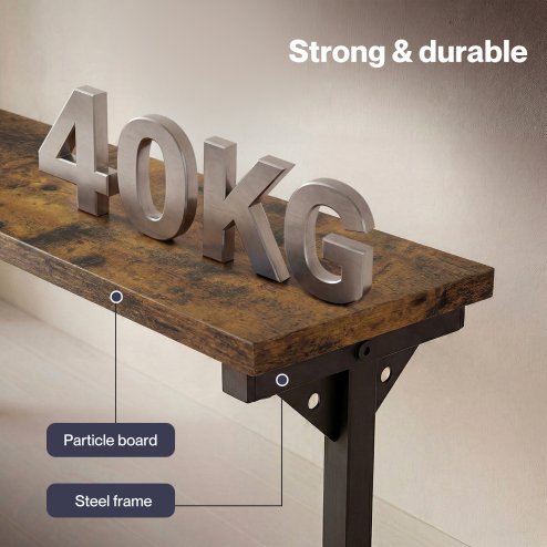 Levede Console Table Narrow Adjustable with Power Outlet for Hallway Brown
