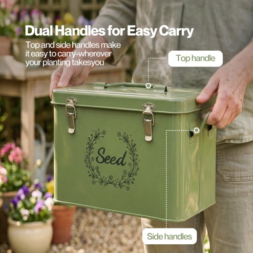 TOQUE Seed Storage Box Organiser 3 Compartment Metal Seed Storage Green