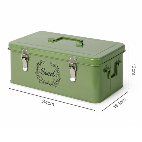 TOQUE Seed Box 4-Compartment Storage Box Metal Seed Organiser Dark Green