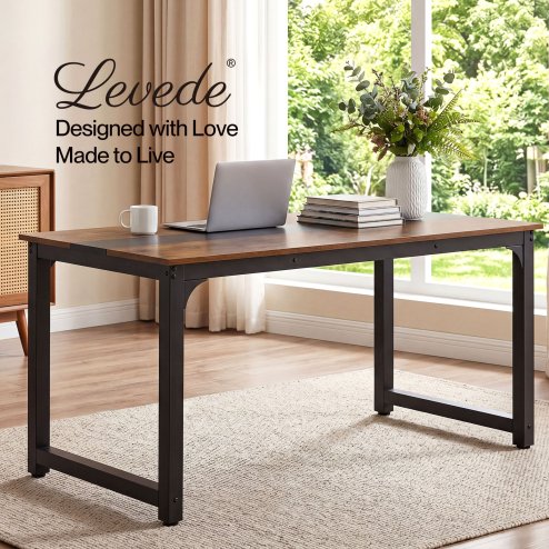 Levede Dining Table 4-6 Seater Retro Kitchen Adjustable Foot for Home Walnut