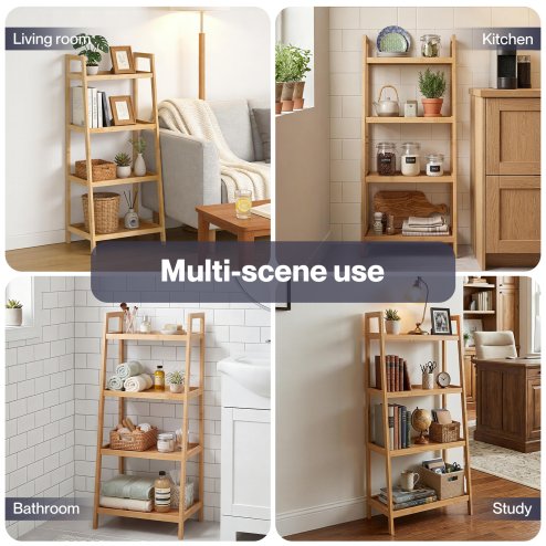 Levede Shelf 4 Tier Space Saving Bamboo Display Cabinet For Living Room Bamboo