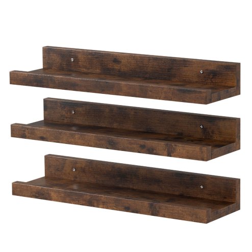 Levede Wall Shelves Set of 3 Floating Shelves High Edges For Living Room Brown