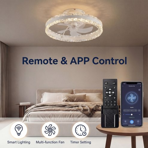 Emitto LED Ceiling Fan Light Dimmable 6 Speed Lamp Living Room with Remote APP