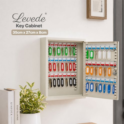 Levede Key Safe Cabinet 42-Key Steel Wall Mounted Lock Box With Labels White
