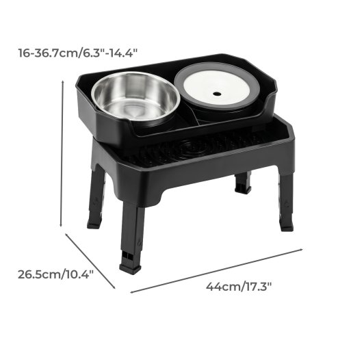 Skylos Raised Dog Bowl 4-Height Adjustable Feeding Station Full Set 1600ml Black