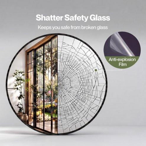 Yezi Wall Mirror Round Mirror Tempered Glass HD Explosion-proof Bathroom 60cm