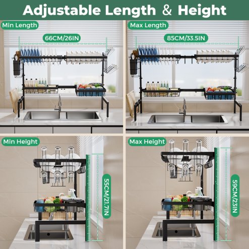 Toque Over Sink Dish Drying Rack 2 Tier Adjustable Drainer Rack Space Saving
