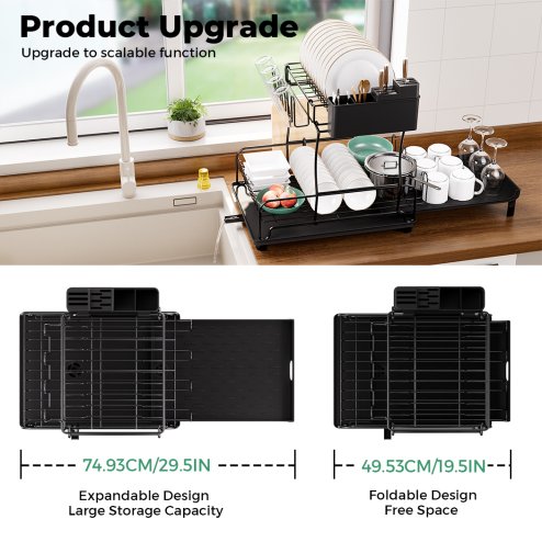 TOQUE Kitchen Dish Drainer Rack Extendable