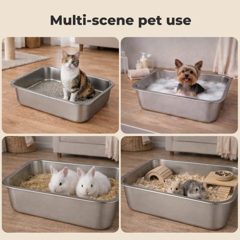 Skylos Litter Box for Small Animals, Stainless Steel