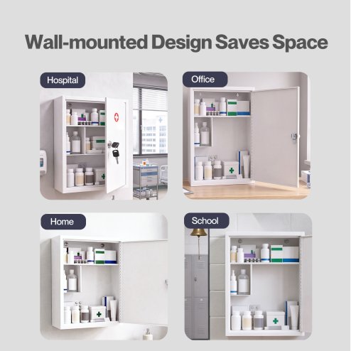 Levede Medicine Storage Box Lockable Steel Wall Cabinet 3-Tier White For Home Use