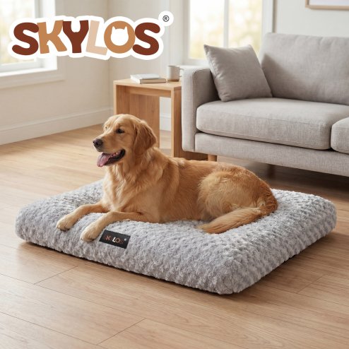SKYLOS Large Dog Bed Plush Soft Rose Velvet Non-Slip Pet Crate Keneel Mat 3XL