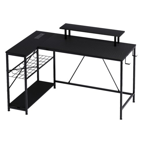 Levede L-Shaped Gaming Desk Computer Table with RGB Lights Power Outlets 132.5CM
