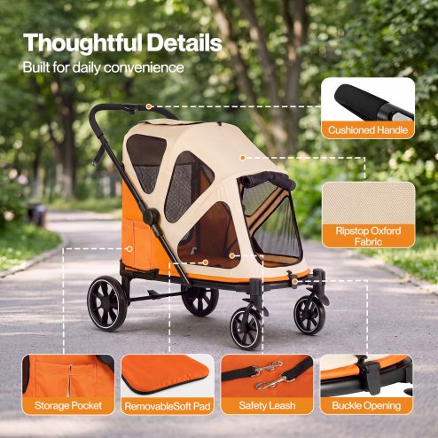 Skylos Dog Pram Stroller Foldable Pet Pushchair with Brake Suspension Orange