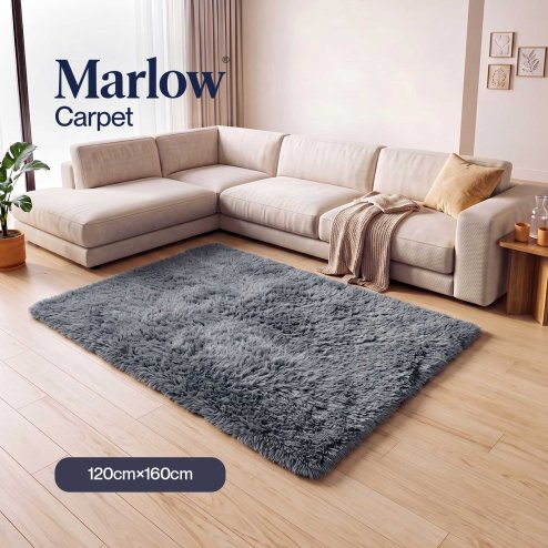 Marlow Rug Fluffy Soft Pile Carpet Non Slip Anti Shedding for Living Room Grey
