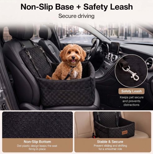 Skylos Large Dog Car Seat Booster Dual-Sided Plush Cool Bed Washable Black