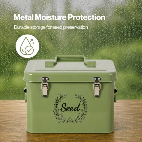 TOQUE Seed Storage Box Organiser 3 Compartment Metal Seed Storage Green