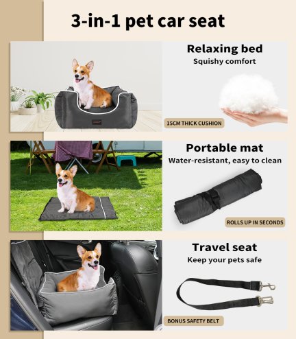 Skylos Pet Car Booster Seat Travel Bed Velvet in Grey Colour