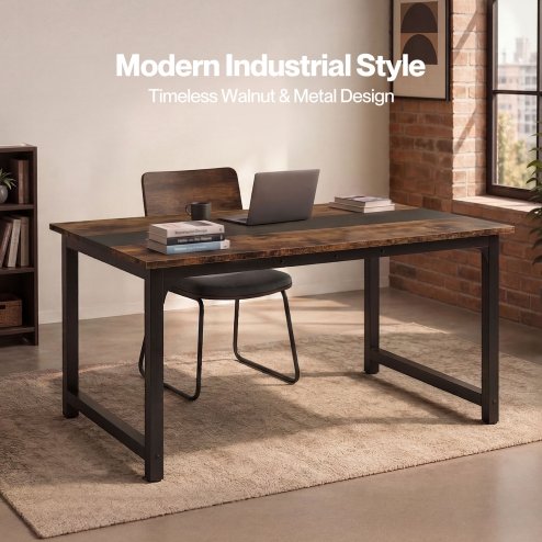 Levede Dining Table 4-6 Seater Retro Kitchen Adjustable Foot for Home Walnut