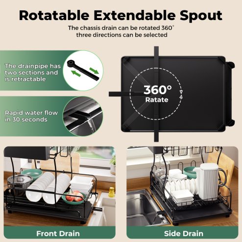 Toque Expandable Dish Drainer Rack 2 Tier Cutlery Plate Holder with Drip Tray