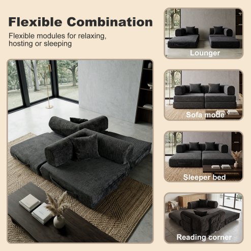Levede Modular Sofa Bed 3 Seater Convertible Couch Oversize Folding Floor Bed