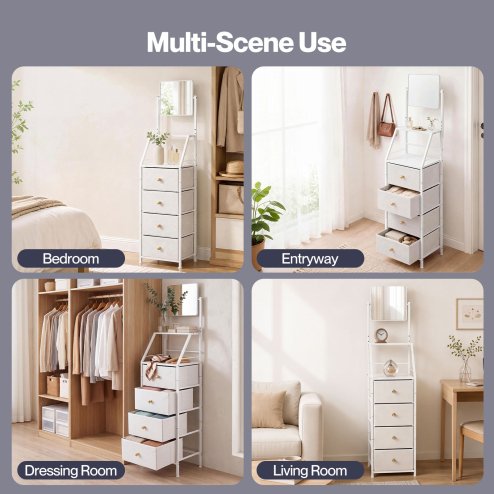 Levede Chest Of Drawers Mirror Dressing Table Vertical Storage Bedroom White