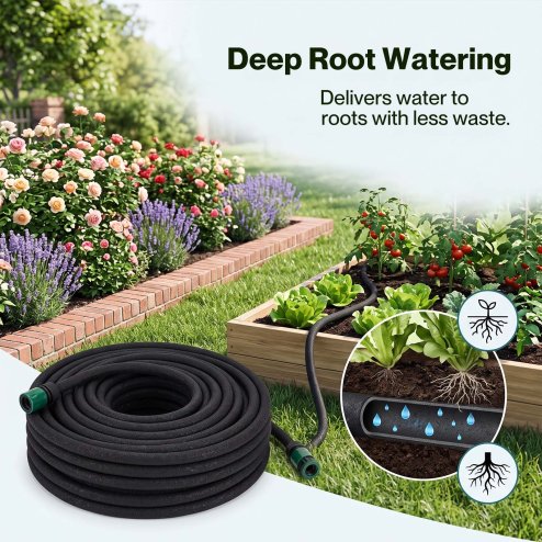 Traderight Soaker Hose 50m Drip Irrigation Deep Root Watering For Gardens Black