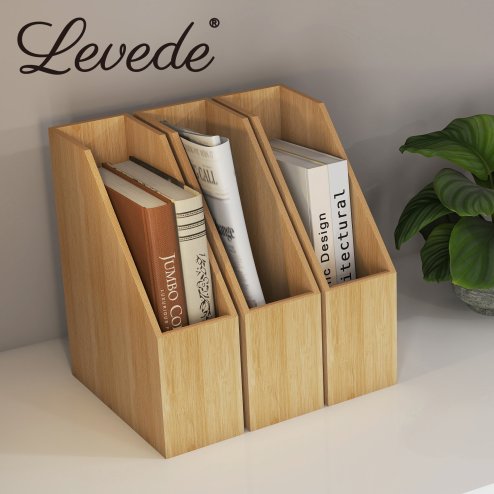 Levede Bamboo File Rack Wooden Magazine Holder A4 Document Office Desk Organiser