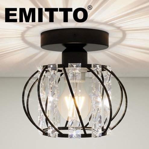 Emitto Crystal Ceiling Light Semi Flush Mount Chandelier Modern Hallway Black