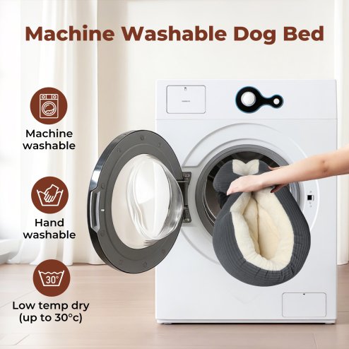 Skylos Dog Bed Luxury Soft Washable Puppy Cat Cushion Mattress Corduroy Grey L