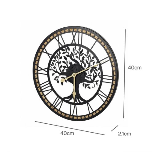 Yezi Wall Clock Silent Quartz Tree Design 40Cm Large Face For Living Room Black