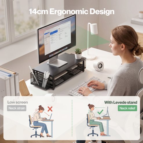 Levede Monitor Riser Desk Organiser with Drawer Metal Monitor Stand Black