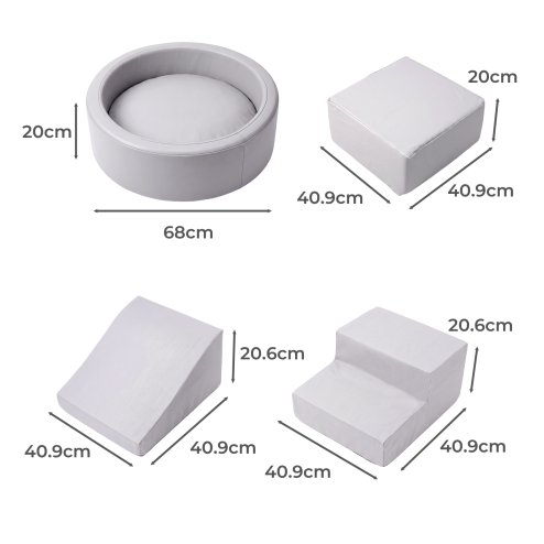 Dekko Soft Play Set 5Pc PU Leather Foam Blocks Baby Climbing Sliding Indoor Grey